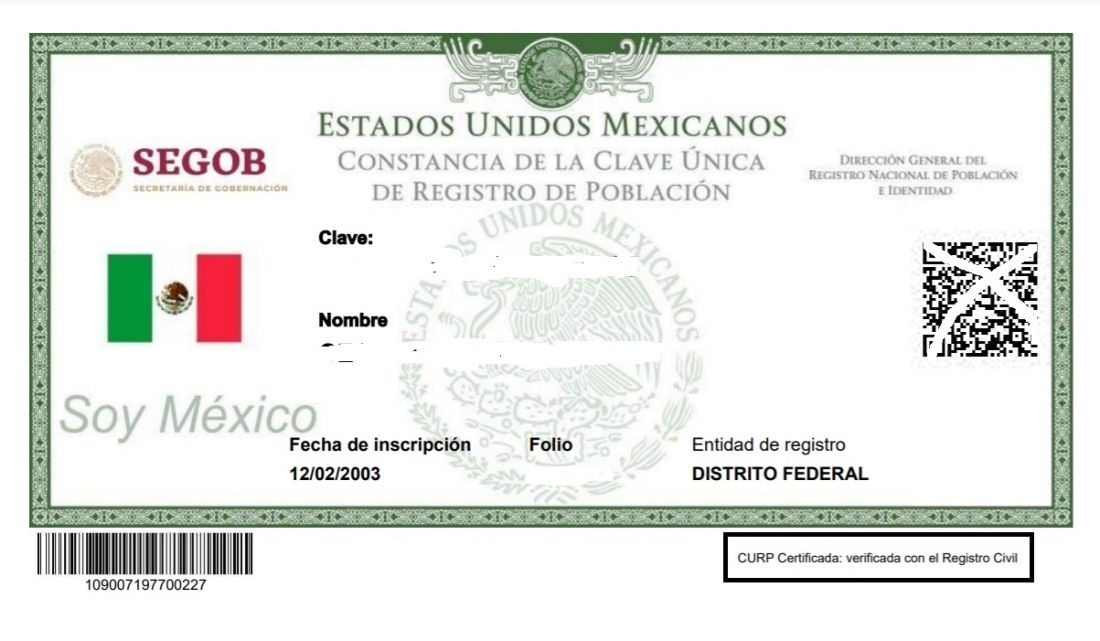 CURP Certificada - Clave Única de Registro de Población